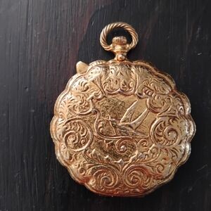 Vintage Max Factor Golden Lark Ornate Gold-Tone Engraved Pocket Watch Case